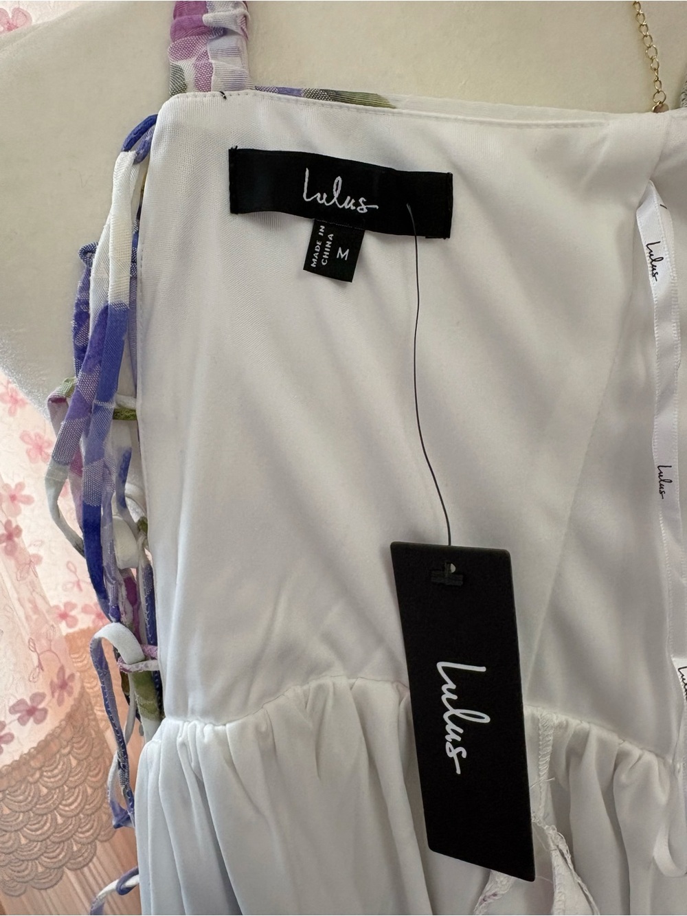 Lulus Hillela Ivory Floral Ruffled Lace-Up Midi Skater Dress - Picture 8 of 9